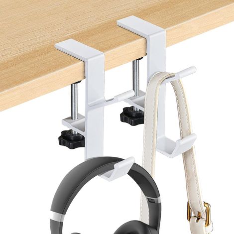 Lot de 2 supports de casque à clipser sous le bureau - Crochet de bureau pour étudiants avec pince de bras réglable - Pour sac à main et sac à main - Convient pour assiette entre 1 et 5 cm (1/5)