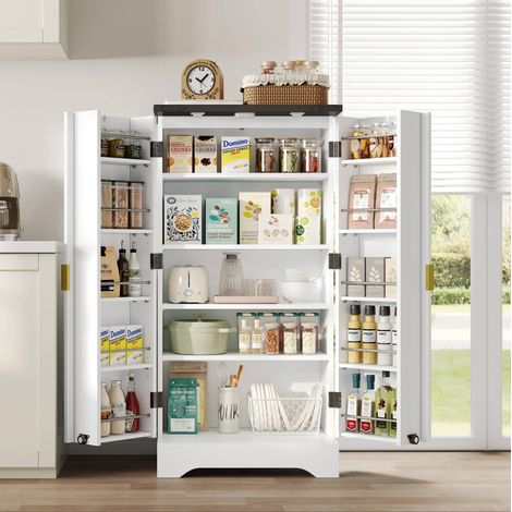 Credenza 120 x 60,5 x 40 cm in MDF bianco, con LED sensoriale, per cucina FloraGrace (1/5)