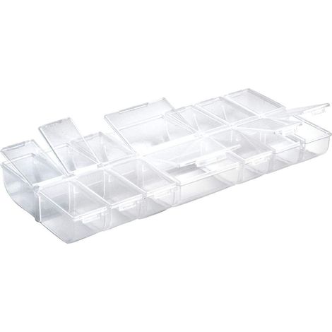 Rayher 3902300 Contenitore Trasparente a Scomparti, 24 X 11 X 2.8Cm, 14 Scomparti da 3.3 X 3.3 Cm con Coperchi, Box Multiuso Salvaspazio per Accessori Gioielleria, Scrapbooking, Articoli da Bricolage (1/2)