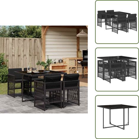 Cojines para sillas - vidaXL Set de muebles jardín 5 pzas con cojines ratán sintético negro - Muebles al aire libre
