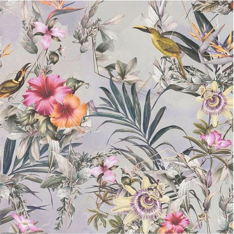 Flowers wallcovering wall Profhome 381782 smooth non-woven non-textured wallpaper with floral ornaments matt grey pink orange green 5.33 m2 (1/5)