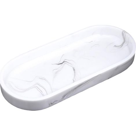 Plateau Décoratif en Résine à Motif Marbré pour Salle de Bain, Facile à Nettoyer, sans Rouille, Style Élégant et Rangement Pratique pour Accessoires'-'-