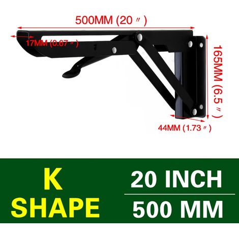 (Noir 50 cm - Espagne) 2 équerres pliantes triangulaires pour étagère, support robuste, réglables, fixation murale, banc, table, quincaillerie pour meubles (1/5)