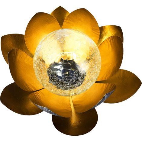 Lampe solaire lotus, lampe de jardin en verre craquelé pour terrasse, pelouse, allée, table (1/4)