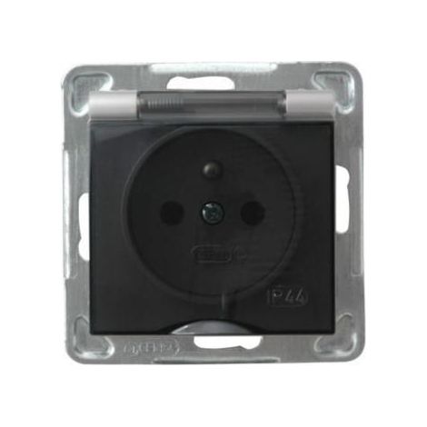Prise simple Impresja argent p/t avec mise à la terre 2P+Z IP44 avec clapet anti-fumée sans cadre