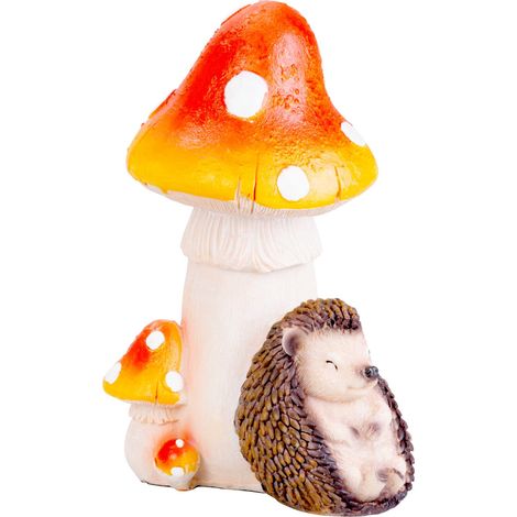 Dekoration MagicHome Nature, Igel unter Pilz, Polyresin, 13,3x11x19,2 cm