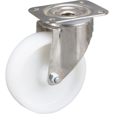 Rueda industrial giratoria en poliamida: di谩metro125 x 40 mm placa soporte acero inoxidable: 105 x 85 mm. Capacidad: 250 kg