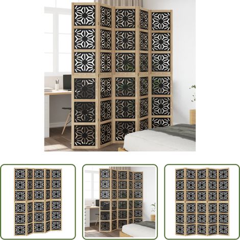 vidaXL Biombo separador 5 paneles madera maciza Paulownia marrón negro (1/5)