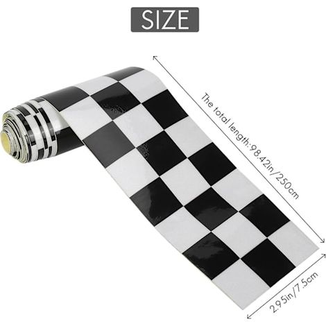 Ruban adhésif autocollant à damier noir et blanc de 7,6 cm pour réservoir de voiture ou de moto