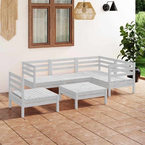 Salon de jardin 6 pcs Ensemble Table et Chaise de Jardin - Bois de pin massif Blanc BV239450 - BonneVie (1/5)