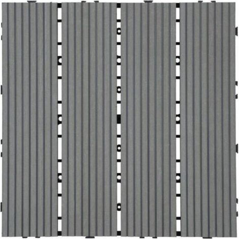 Carrelage de sol extérieur, aspect bois pour balcon/terrasse, structure 3D - gris, 30x30cm