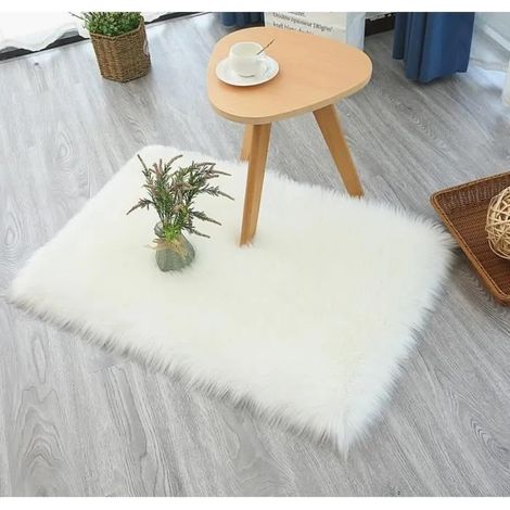 Tapis de salon blanc - 40x60cm - Peluche Rectangle - Tapis de chambre - Tapis de chaise (1/2)
