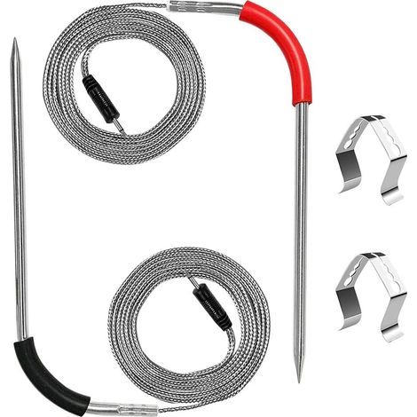 2-pack iGrill köttprob ersättning för Weber gas- och SmokeFire pelletgrillar, 2,5 mm plugg temperaturprob tillbehör med 2 prob grillklämmor (1/5)