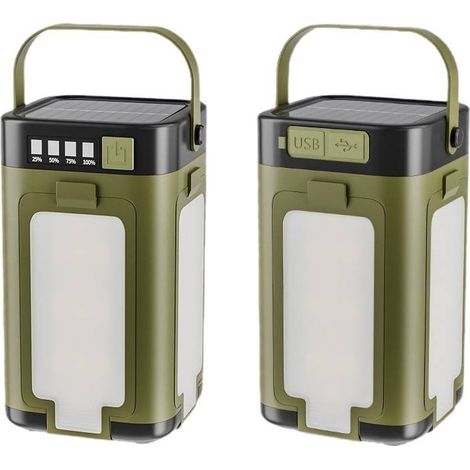 Lampe de camping solaire LED verte, lampe de tente portable à 4 branches avec crochet, lot de 1 pour l'extérieur (1/3)