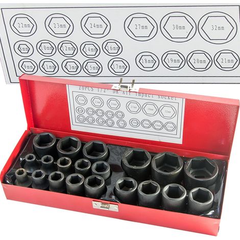 TrAdE Shop Traesio - Bussole Boccole Per Pistola Avvitatore Pneumatico Set Kit 20 Pz Da 1/2" 8-32mm -