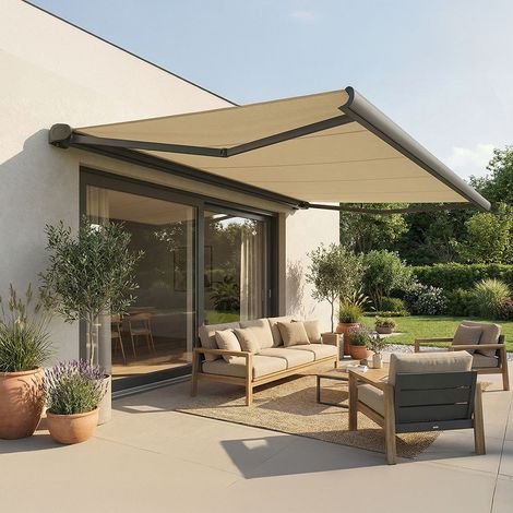 Store banne coffre intégral HEVOA (Manuelle - Gris anthracite RAL 7016 - Écru 250g/m² - 5.00 x 3.50 m)