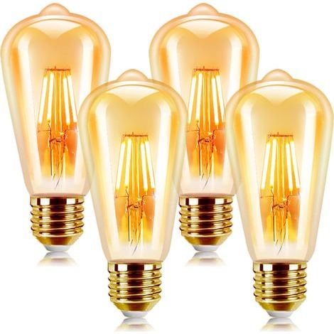 Pack of 4 vintage E27 LED bulbs, retro Edison style, 6W, E27 decorative LED, warm white 2200K, non-dimmable, pack of 4 (1/5)
