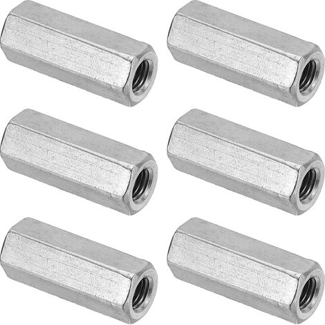 Ecrou Long M10 x 1.5 de Pas Écrou Hexagonal en Acier Inoxydable 304, 6Pcs 45mm/ 1.8" Longueur Raccords de Tige Filetés Grossiers, Écrous de Couplage, Ton Argent (1/5)