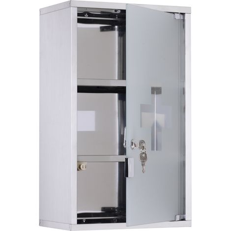 Armadietto medicinali 50x30x18cm Cassetta mobile bagno primo soccorso in acciaio inox con serratura (1/5)