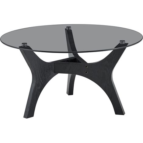 Tavolino da caffè rotondo con piano in vetro 80 cm e struttura in legno nero MODENUIT (1/5)