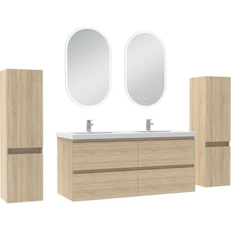Océan ensemble meubles Salle de Bain 120cm colonnex2 + vasque + miroir lumineux Chêne Wotan (1/5)
