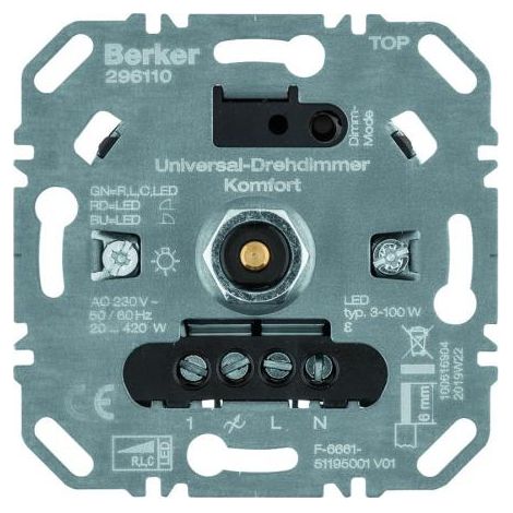 BERKER 296110 VARIATEUR ROTATIF UNI CONFORT (R, L, C, LED), VARIATEUR 4011334510147