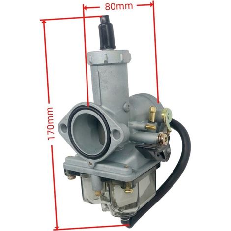 Carburateur PZ30 teinté, compatible avec les motos 125 cm³, 150 cm³ et 175 cm³ (404-075). Système d'alimentation universel offrant une atomisation efficace et un démarrage à froid en douceur, monté d'