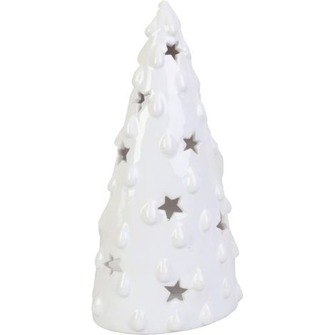 Lanterna in ceramica per lumini, albero di Natale, bianca