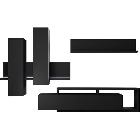 Set mobili da soggiorno con LED collezione BERGAMO. Colore nero super opaco.