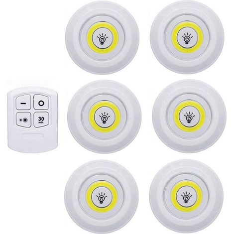 Télécommande Sans Fil intelligente Dimmable Lumière de Nuit Décoratif Cuisine Placard Escalier Couloir Salle De Bain Éclairage Mini LED Lumières 6 morceaux lumière blanche (1/4)