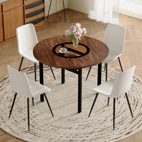 REDOM Set tavolo da pranzo 3 pezzi, tavolo rotondo 100x100x76 cm, con piano in vetro-MDF, 2 sedie imbottita in pelle PU, bianco