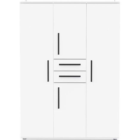 Amoire placard de rangement 4 portes et 2 tiroirs couleur blanc mat - Largeur 134,6 x Profondeur 50 x Hauteur 188 cm (1/5)