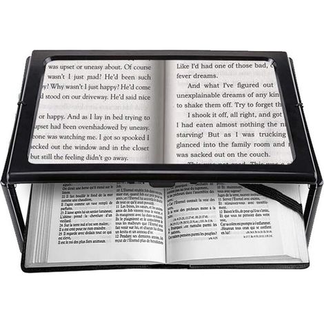 Loupe Lecture Loupe de Lecture avec 4 Lumineuse LED, 3X Grossissement A4 Rectangulaire Loupe Eclairante avec Support Lampe Loupe pour Livres,Malvoyant,Personnes âgées, Couture, Bijoux C