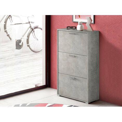 Dmora Zapatero Peonia, Mueble de entrada polivalente con 3 puertas abatibles, Zapatero de doble profundidad, 100% Made in Italy, Cm 67x28h112, Cemento, con embalaje reforzado (1/4)