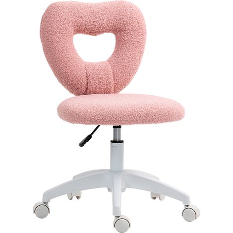 Chaise de bureau rose avec dossier en forme de cœur, hauteur réglable, revêtement en Teddy-Fleece (1/5)