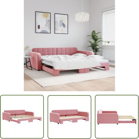 vidaXL Lit de jour avec lit gigogne rose 100x200 cm velours (1/5)