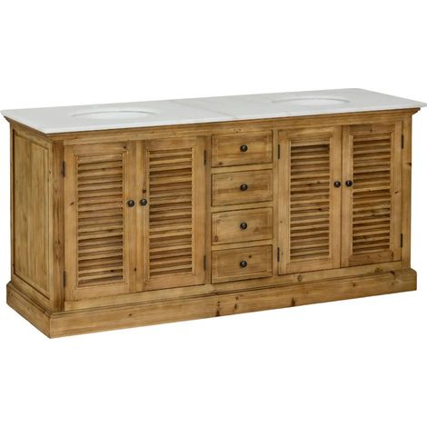 Meuble sous vasque en bois recyclé et marbre Azran (1/5)