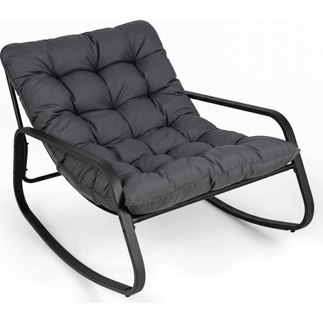 COSTWAY Fauteuil à Bascule Exterieur, Charge 205 kg, Fauteuil de Jardin Papasan en Métal, Coussin Amovible&Épais 13 cm, Base Antidérapante, Rocking Chair pour Salon Balcon, 120 x 91 x 78 cm (Gris) (1/5)