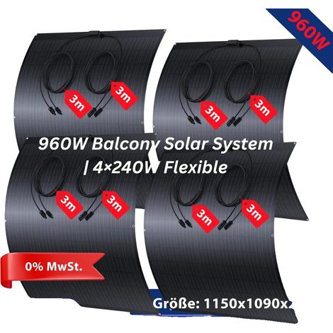 Kit de paneles solares flexibles, ultradelgados, potencia total de 960 W, diseño ligero, 240 W 4 (1/2)