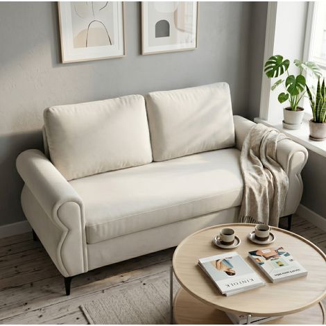 2-Sitzer-Sofa aus cremeweißem Stoff mit Taschenfedern und Metallfüßen OKWISH (1/5)
