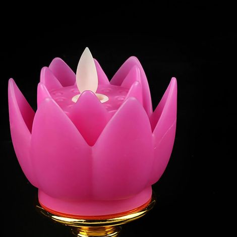 Lampe lotus sept couleurs à base dorée, lampe décorative à bougie LED simulant une bougie, lampe d'offrande Guanyin de l'assemblée Dharma, dieu de la richesse, lampe à combustion perpétuelle, violette