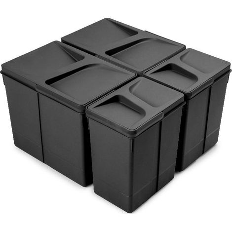 emuca kit de contenedores de reciclaje para cajón de cocina recycle altura 266mm, 2x15litros, 2x7litros, plástico, negro