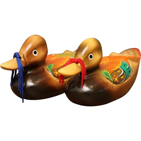 Paire de Canards Mandarins en Bois Décoration Intérieure Salon Chambre Meuble TV Ornament Romantique Mariage Anniversaire (1/5)
