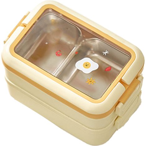 Isolierte Bento-Box aus Edelstahl, mehrere Fächer, modernes Design, sicher, für Schüler und Kinder, cremefarben (1/5)