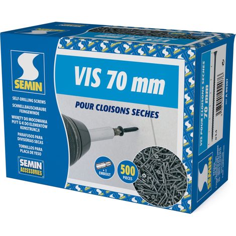 SEMIN Vis Plaque de Plâtre 4,2 x 70 mm - TTPC Auto-Perceuses Tête Trompette Pointe Clou - Double Filet Acier Phosphaté - Fixation Plaques de Plâtre sur Ossature Métallique - Boîte 500 Vis (1/5)