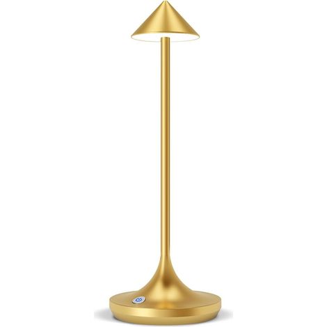 ZOLGINAH Lámpara de Mesa LED Recargable Inalámbrica, Luz de Escritorio Elegante y Simple de 6000 mAh, 3 Temperaturas de Color, Regulable, para Mesita de Noche, Restaurante, Terraza - Dorado (1/5)