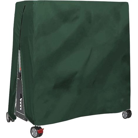 Housse pour table de ping pong 165 x 70 x 185 cm en tissu 210D vert foncé imperméable résistante aux UV et au vent avec fermeture éclair et cordon de serrage ajustable (1/5)