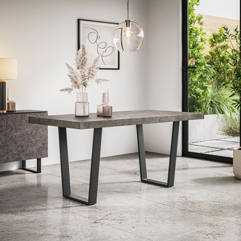 Aria Dining Table Modern Grey Table Top w Black Legs