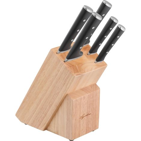 Lagostina Iceforce, Set Coltelli da Cucina, Ceppo in Legno con 5 Coltelli in Accaio Inox, Confezione con Coltello Pane 20cm, Coltello Chef 20cm, Coltello Santoku 18cm, Multiuso 11cm e Spelucchino 9cm (1/4)