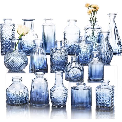Lot de 18 vases à bourgeons Bleus Vintage en Verre Transparent pour centres de Table, décoration de Table Rustique, décorations de Mariage (1/5)